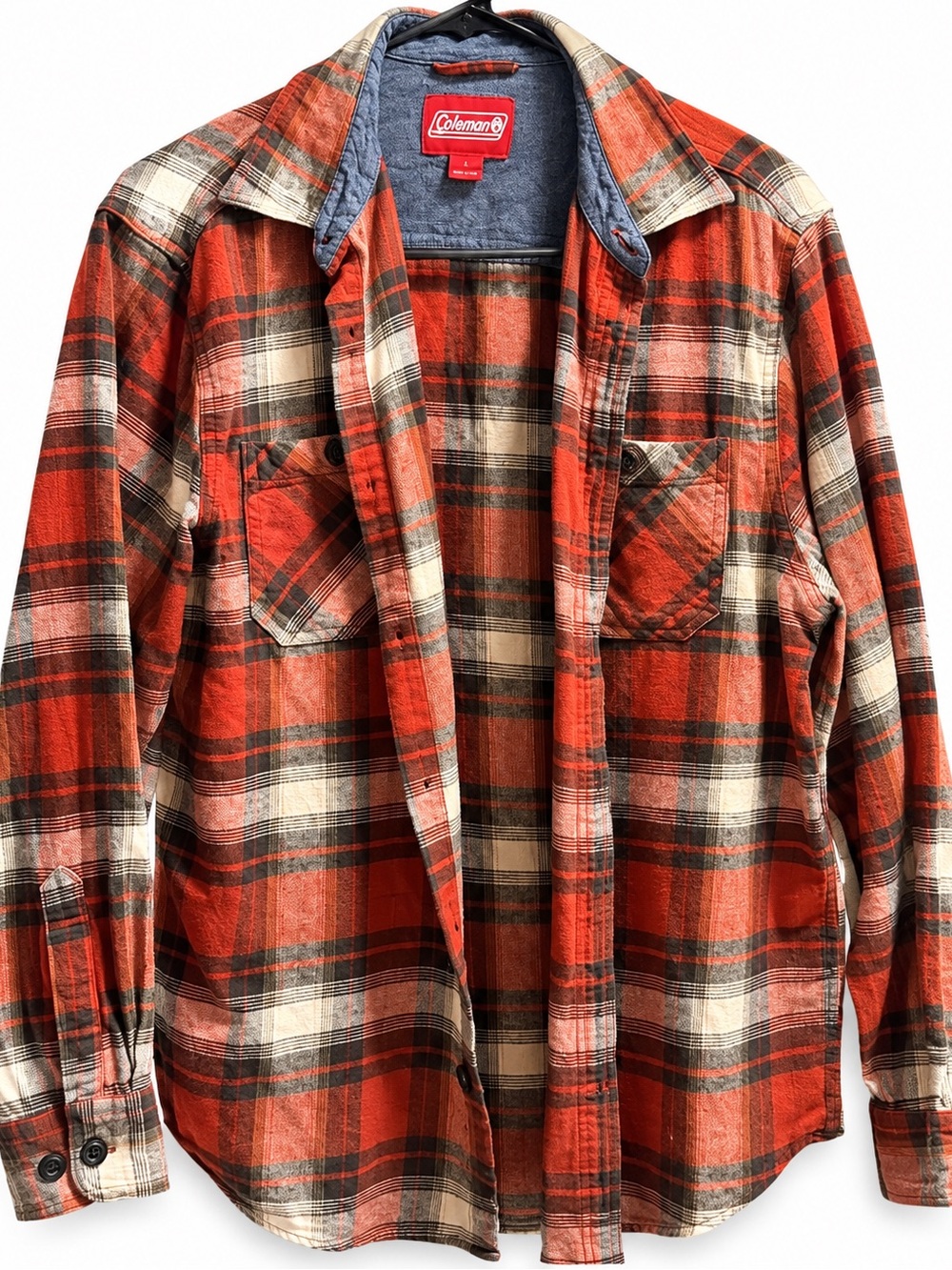 Coleman Orange Red Plaid Lightweight Shirt Jacket